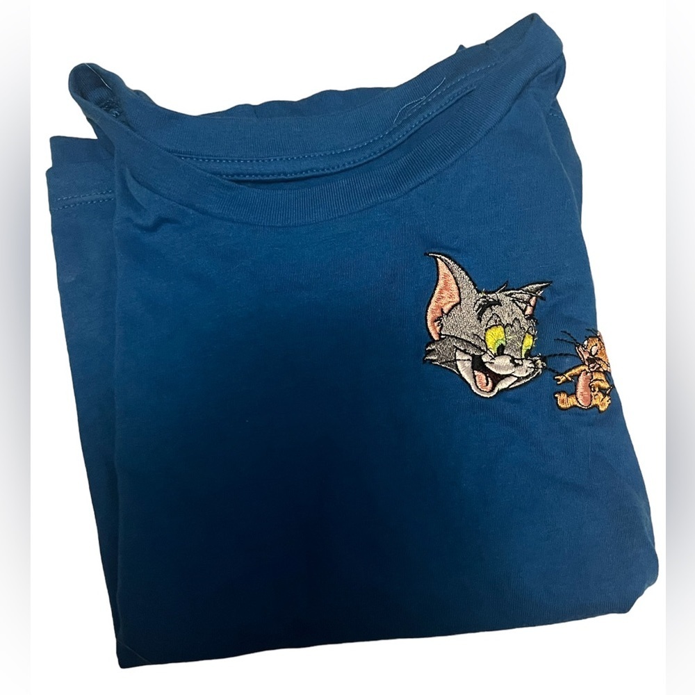 TOM & Jerry dark blue embroidered crop tee